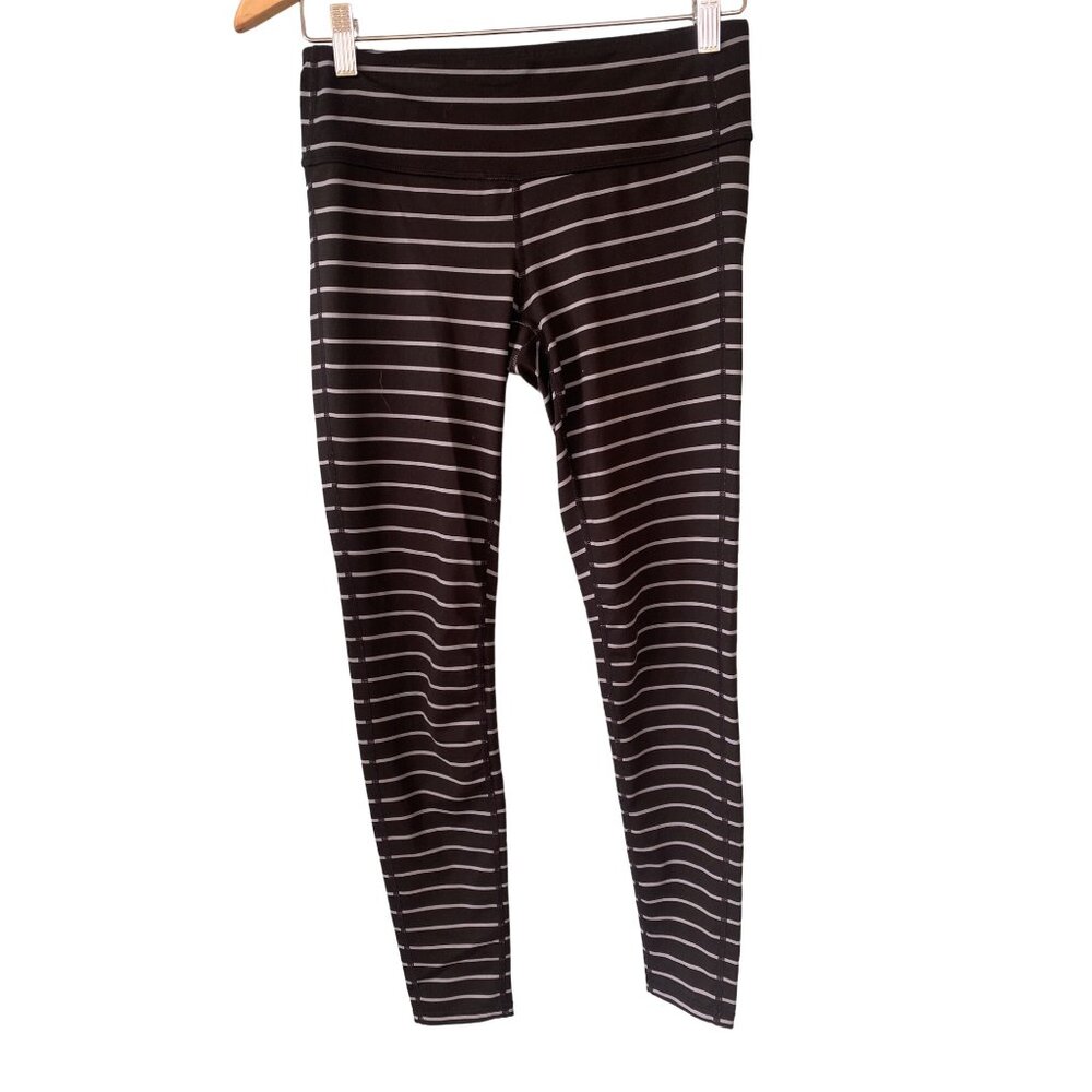 Athleta Leggings S Chaturanga Stripe Tight Black Gray Full Ankle 27" Yoga - Picture 2 of 10